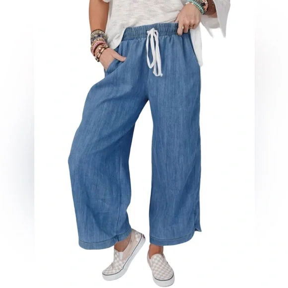 New Three Birds Nest Wide Leg Chambray Pants - Picture 3 of 8